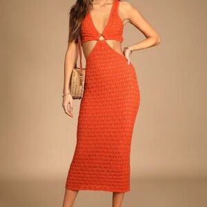 Brand new Lulus Orange Midi dress